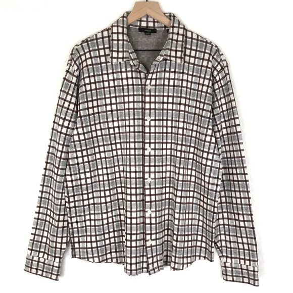 VINCE Shirt Men's Sz XL Plaid 100% Cotton Knit Button Up Long Sleeve EUC - Picture 1 of 12